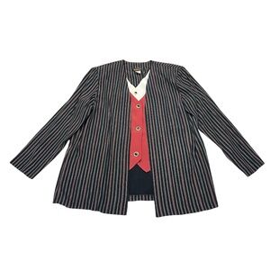 Vintage 1990s Reina Striped Blazer w/Vests Statement Buttons Womens 14 Black/Red